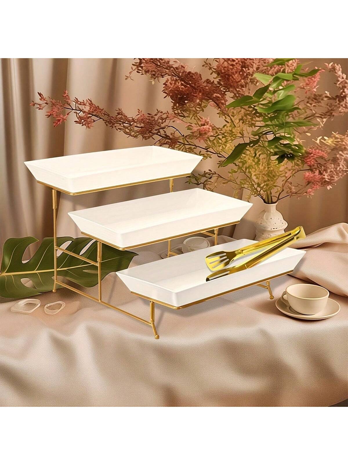 White Tiered Serving Stand + Tong