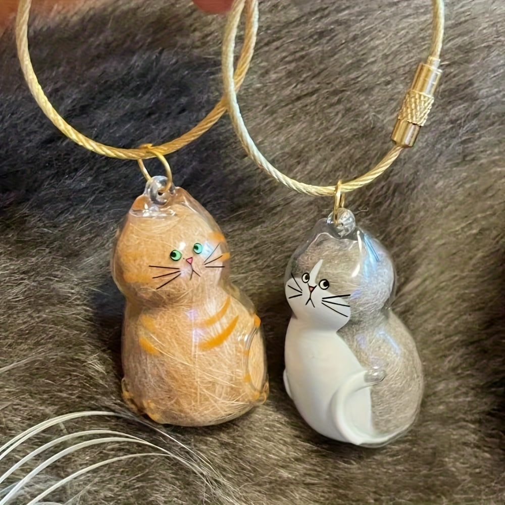 6 Lie Flat Cat/Upright Hair Collector Keychains