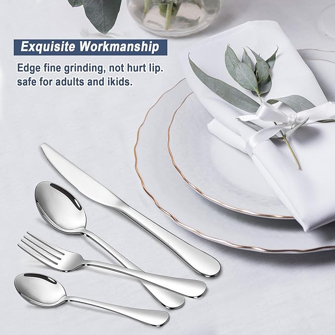 30 Piece 6-Person Silverware Set, Stainless Steel Cutlery Set Including Fork/Knife/Spoon,