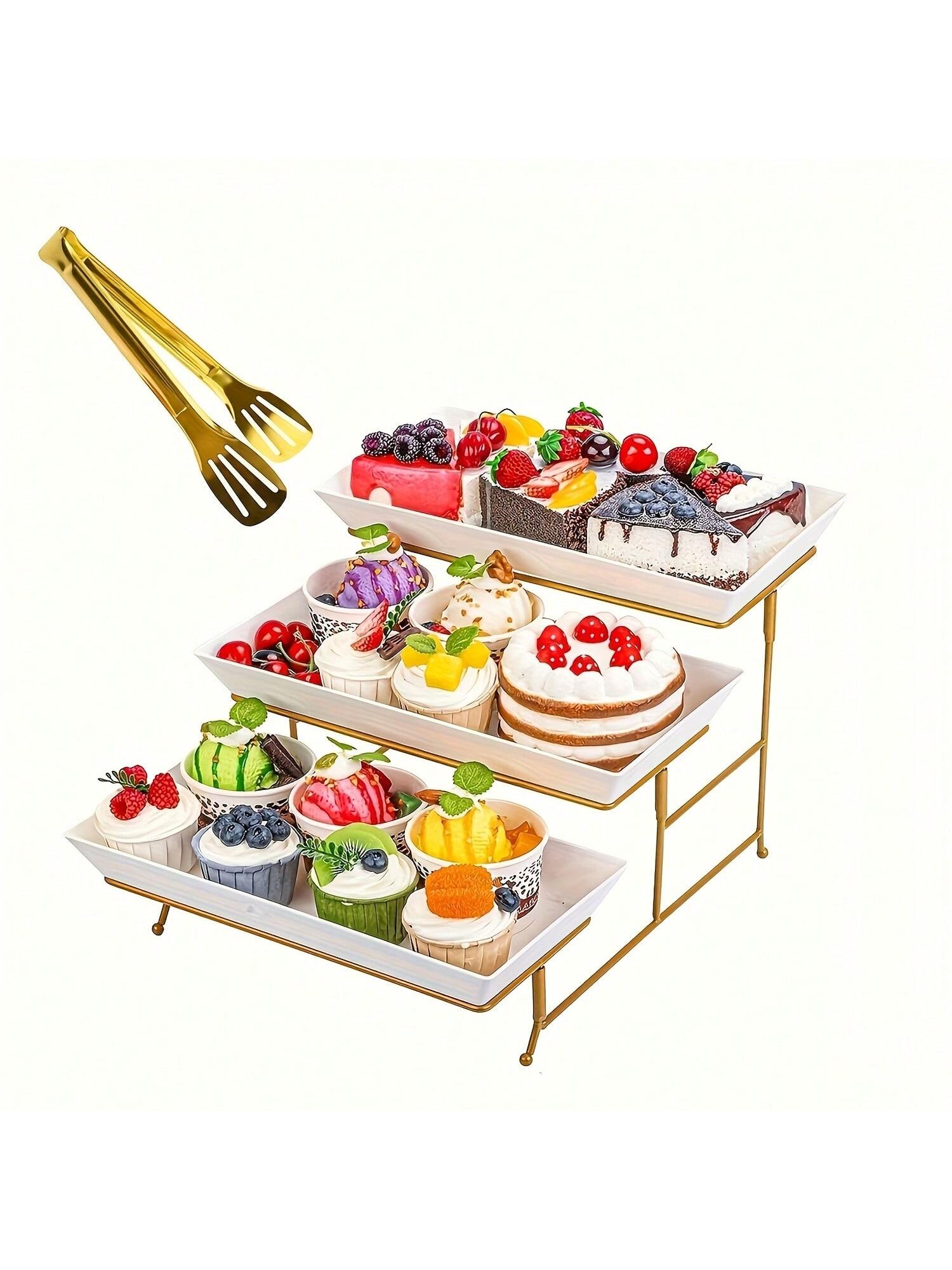 White Tiered Serving Stand + Tong