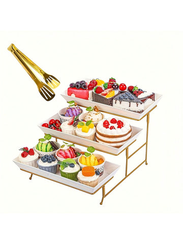 White Tiered Serving Stand + Tong