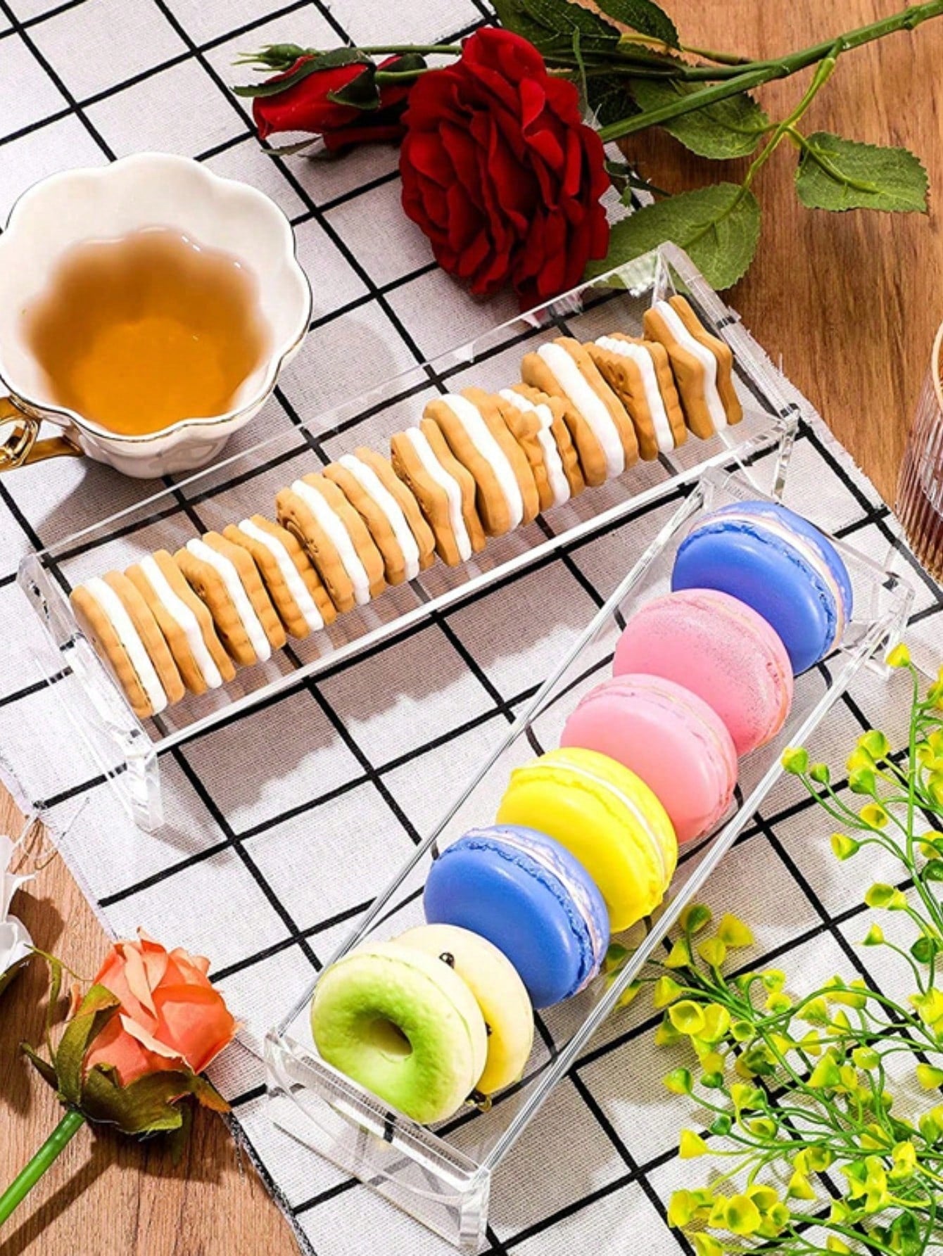 Acrylic Desktop Cookie Tray Set, Multifunctional Platter Of Square, Rectangular, Circular, And Hexagonal Cookies, Exquisite Design, Transparent Snack Rack, Suitable For Home And Party Use