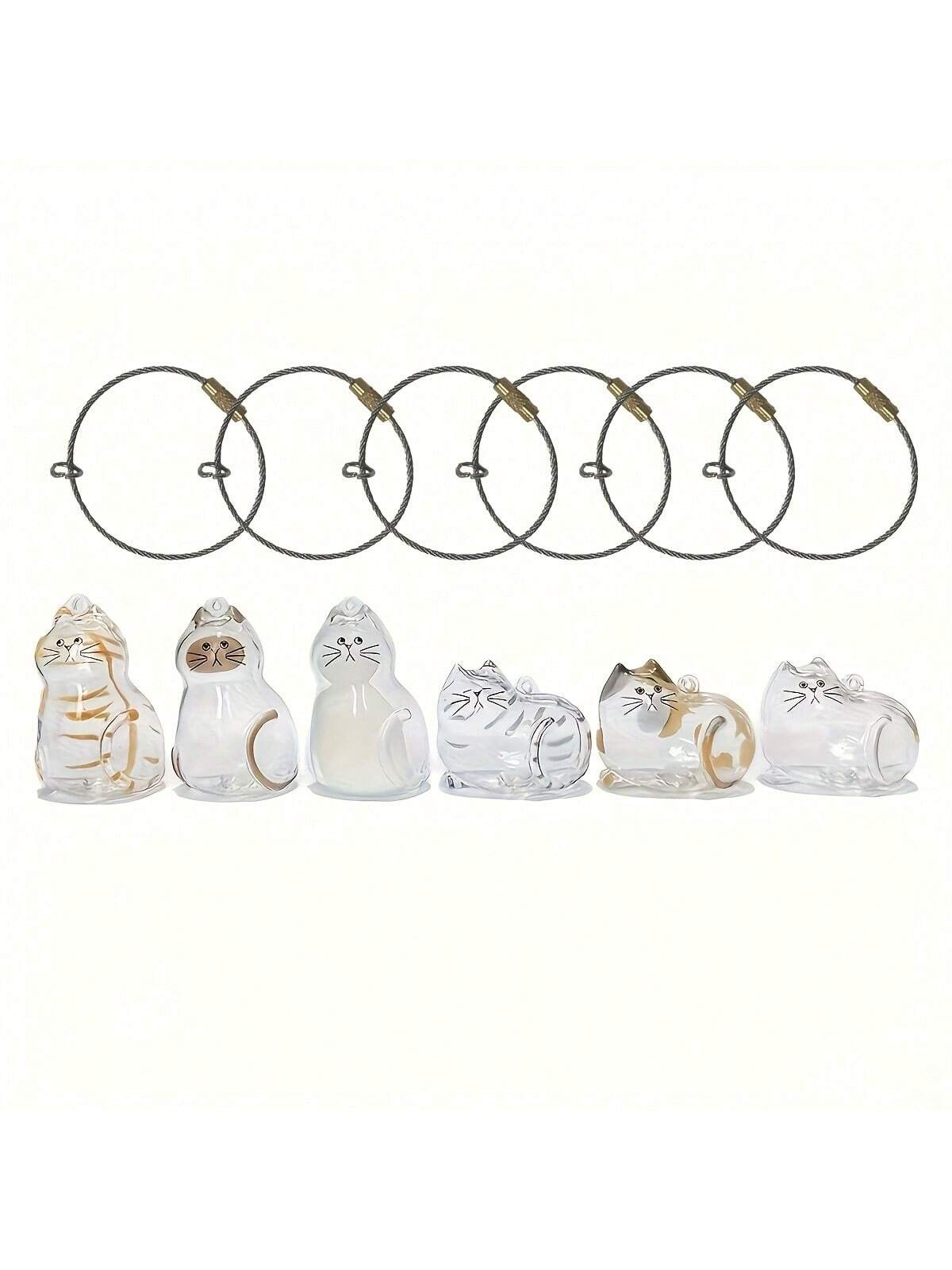 6 Lie Flat Cat/Upright Hair Collector Keychains