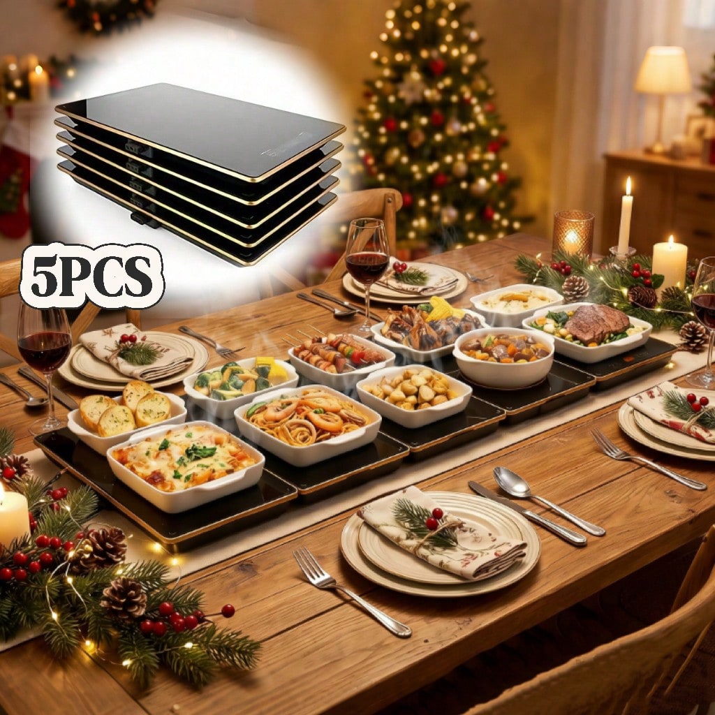 3/4/5PCS Food Warming Mat with Tempered Glass Surface – Electric Warming Tray for Parties, Buffets, Holiday Dinners & Family Gatherings