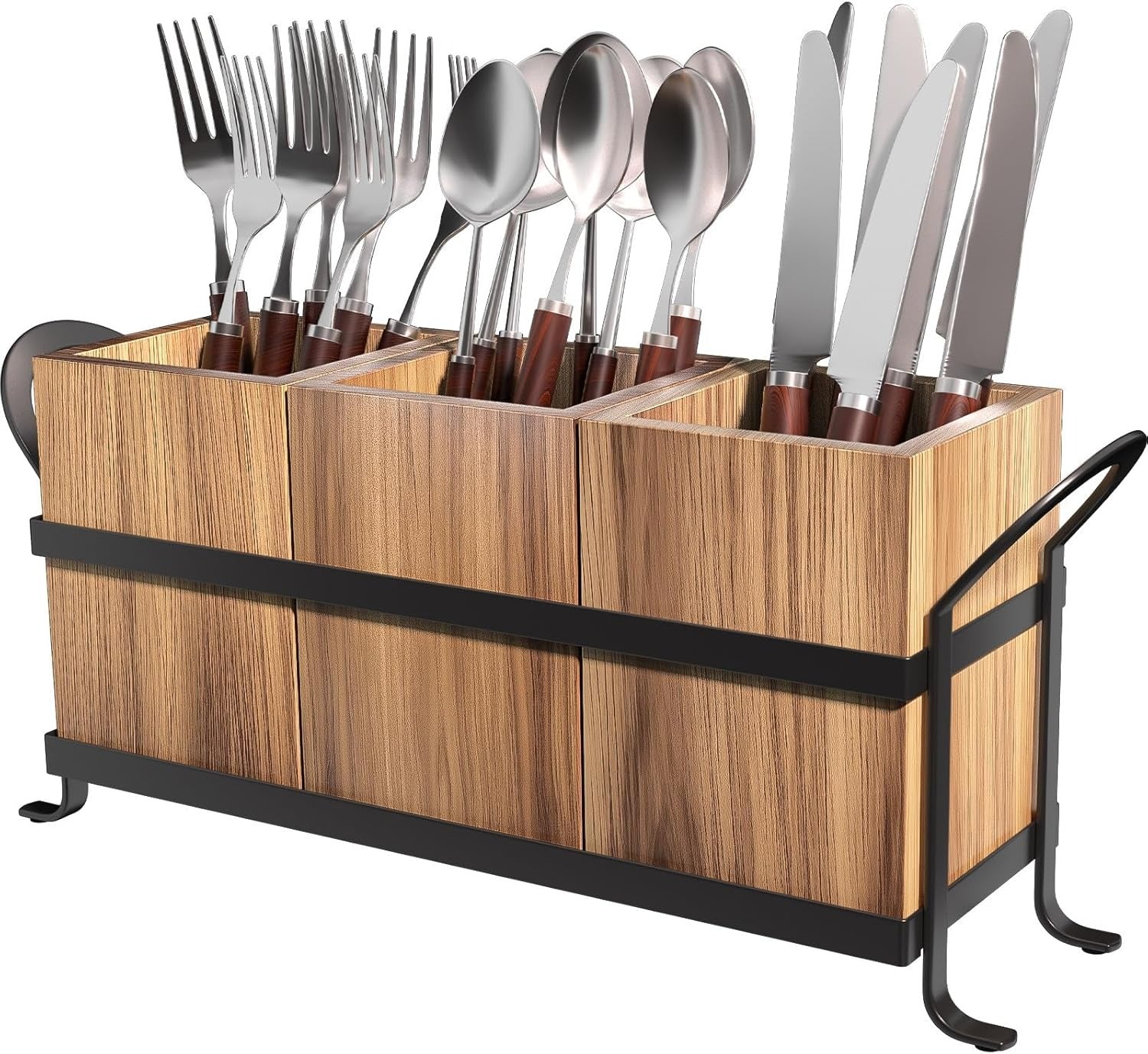 Wooden tabletop cutlery storage rack