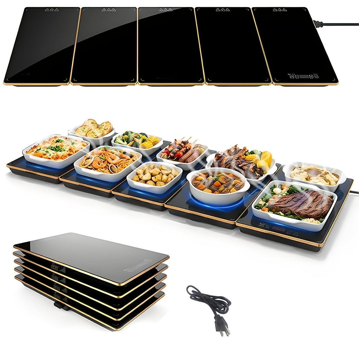 3/4/5PCS Food Warming Mat with Tempered Glass Surface – Electric Warming Tray for Parties, Buffets, Holiday Dinners & Family Gatherings