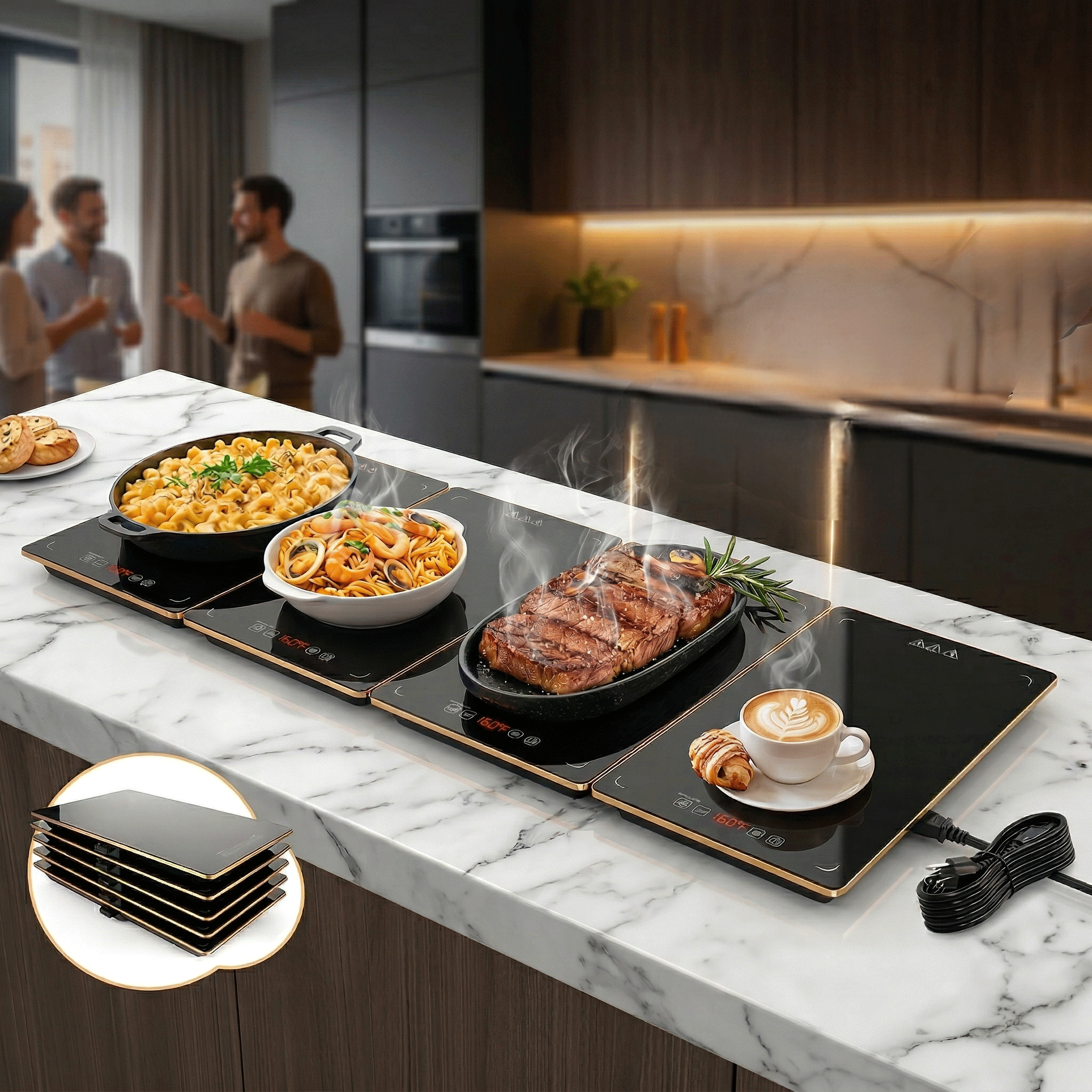 3/4/5PCS Food Warming Mat with Tempered Glass Surface – Electric Warming Tray for Parties, Buffets, Holiday Dinners & Family Gatherings