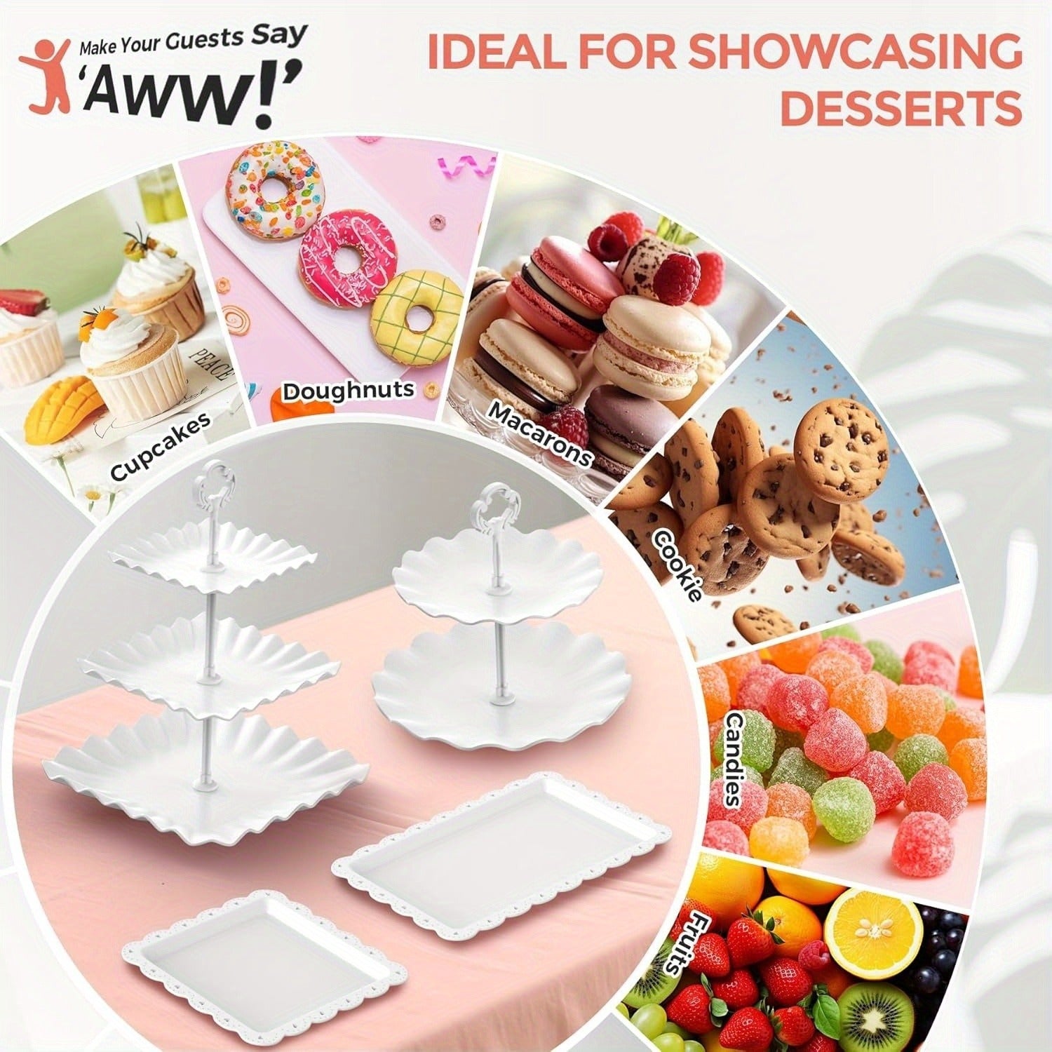 12-Piece Dessert Table Display Set with 3-Tier Cupcake Stands & 2-Tier Cake Holders – Perfect for Weddings, Baby Showers, Birthdays, Graduations & Party Decorations