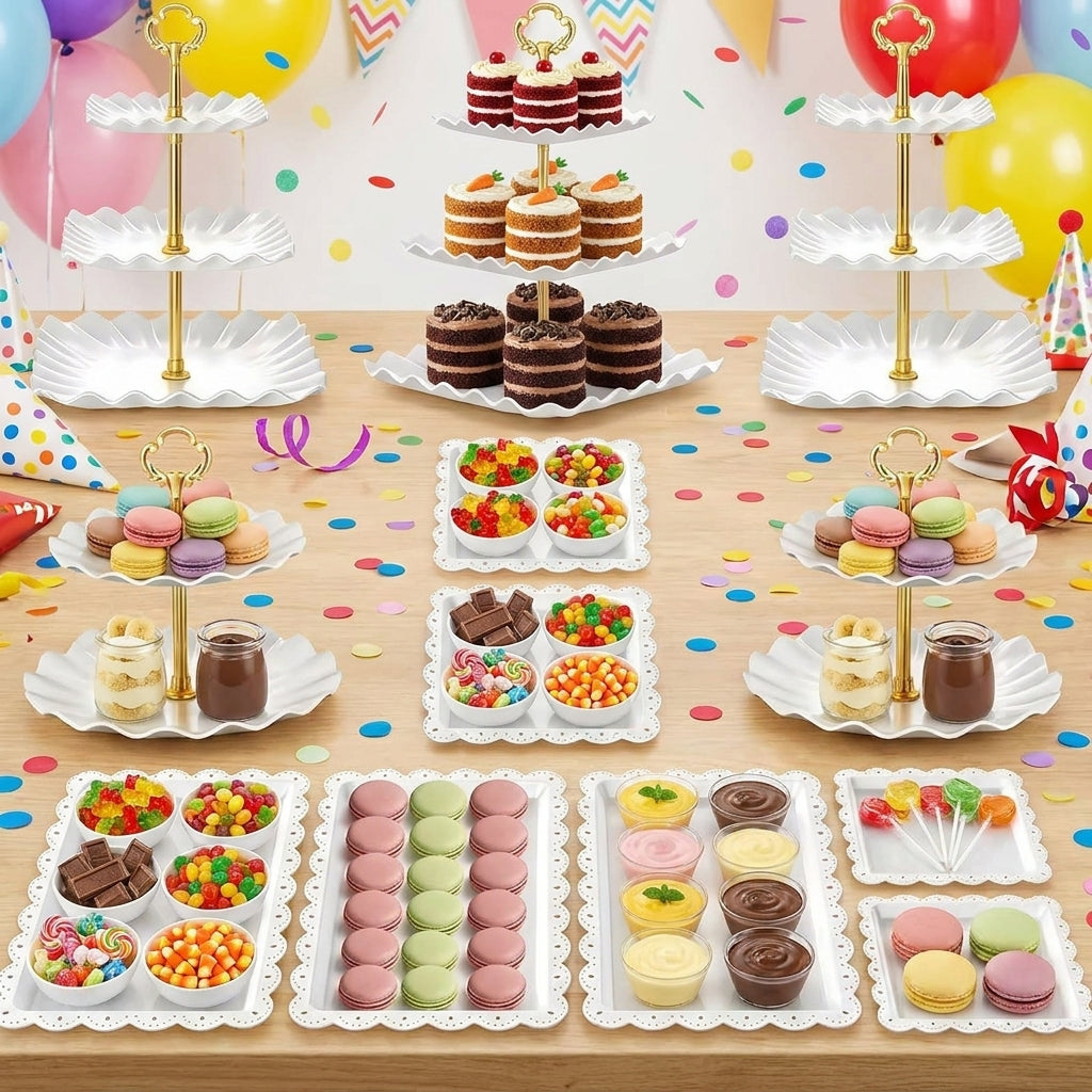 12-Piece Dessert Table Display Set with 3-Tier Cupcake Stands & 2-Tier Cake Holders – Perfect for Weddings, Baby Showers, Birthdays, Graduations & Party Decorations