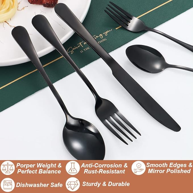 30-Piece Stainless Steel Flatware Set for 6 – Modern Silverware Set with Forks, Knives & Spoons for Everyday Dining