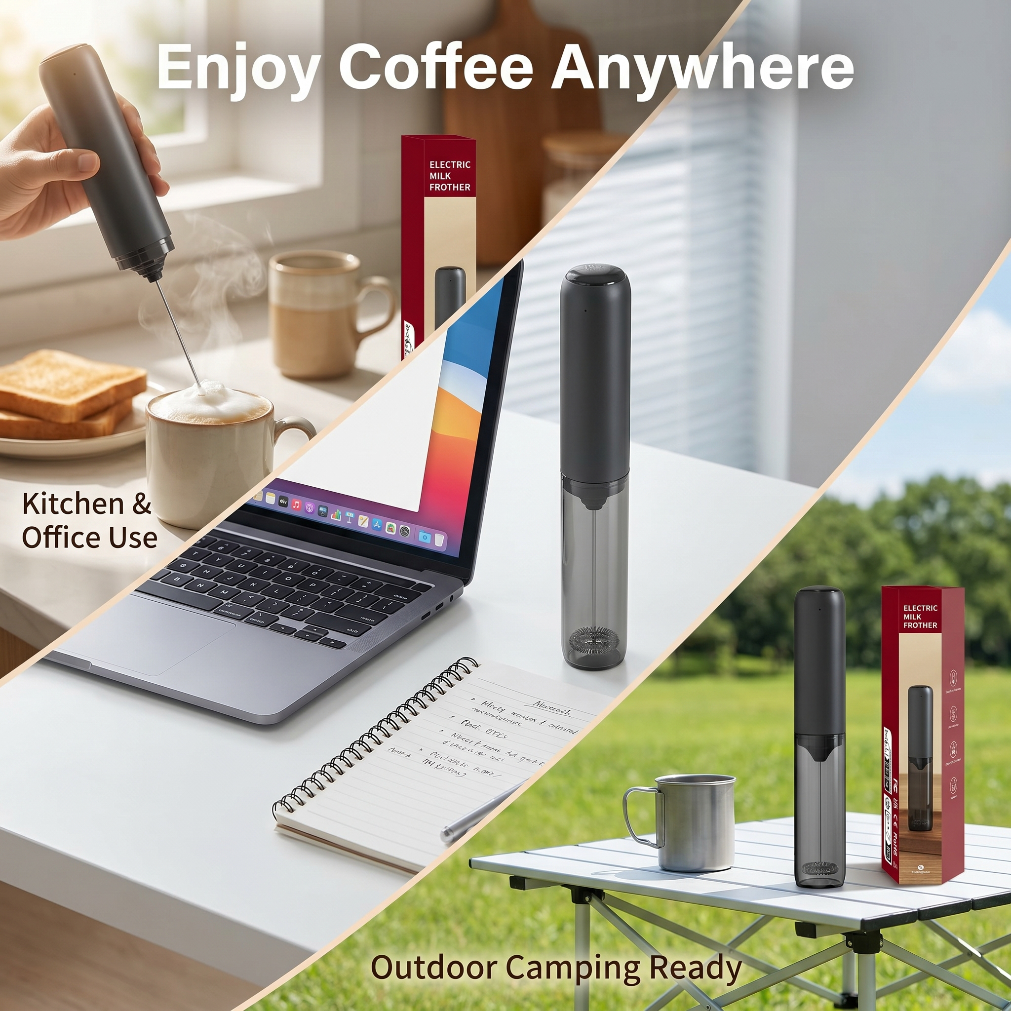 Electric Milk Frother for Coffee and Lattes, Handheld Foam Maker for Cappuccino, Matcha, Hot Chocolate and Milk Drinks, Rechargeable Drink Mixer