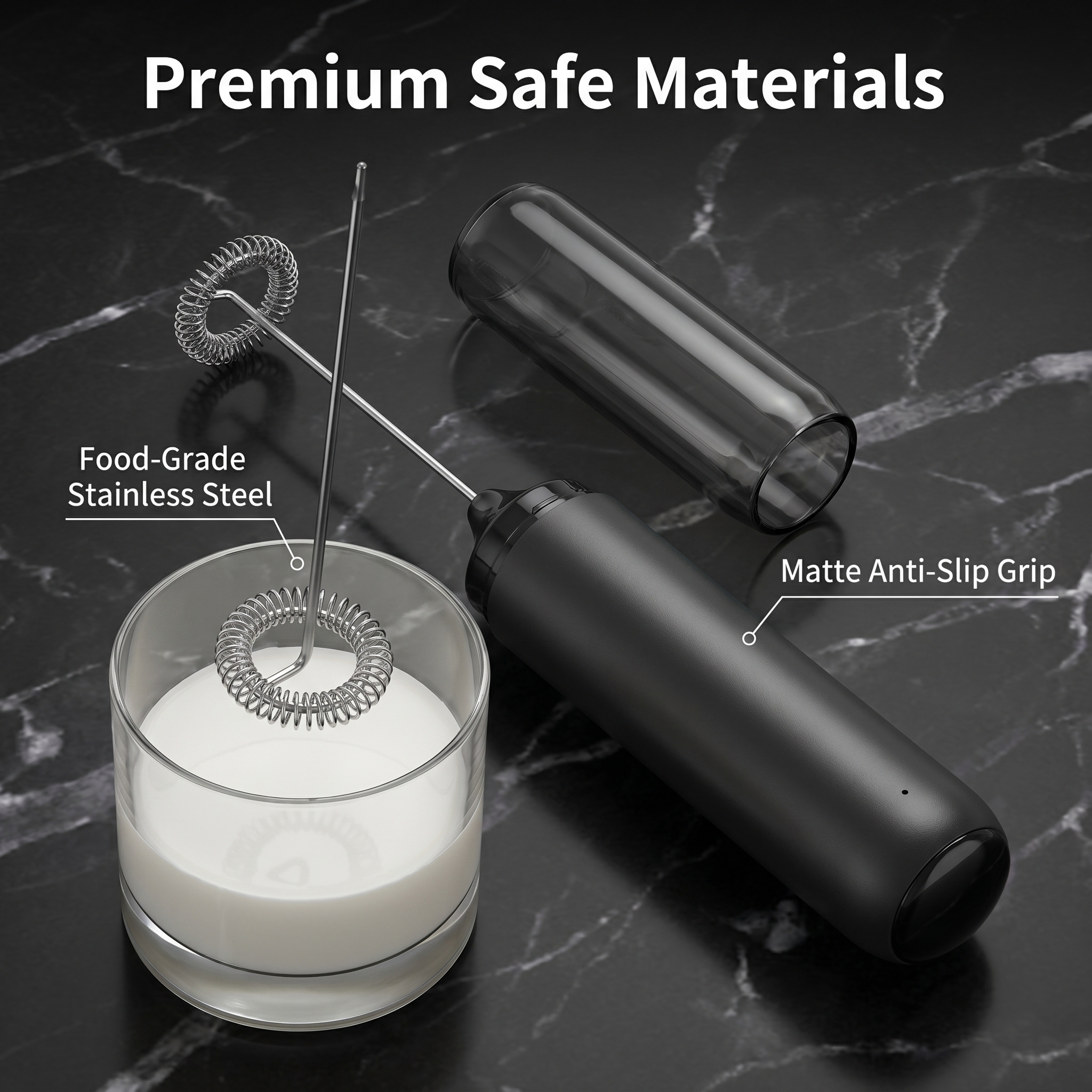 Electric Milk Frother for Coffee and Lattes, Handheld Foam Maker for Cappuccino, Matcha, Hot Chocolate and Milk Drinks, Rechargeable Drink Mixer
