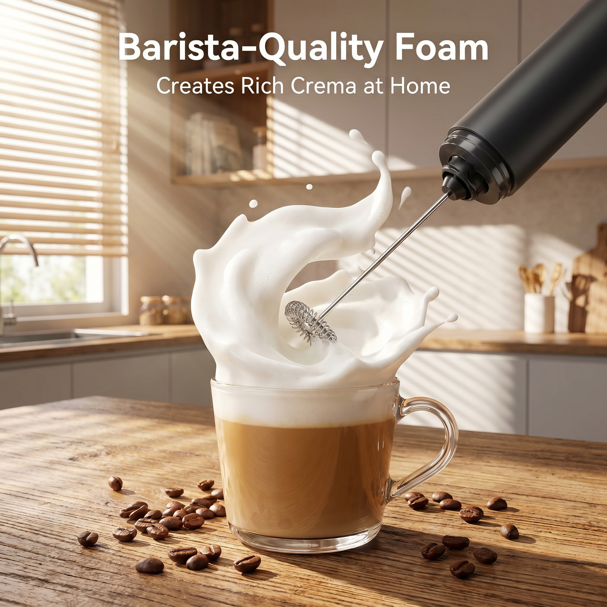 Electric Milk Frother for Coffee and Lattes, Handheld Foam Maker for Cappuccino, Matcha, Hot Chocolate and Milk Drinks, Rechargeable Drink Mixer