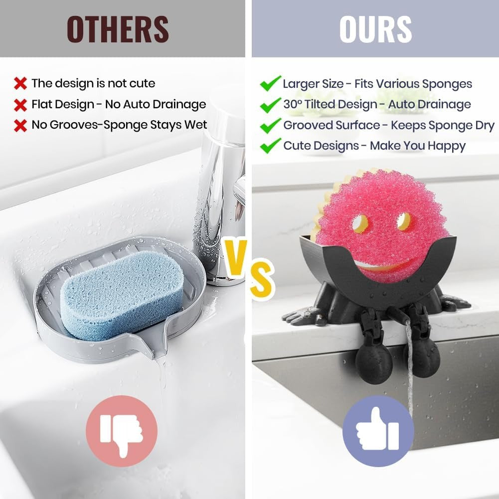 Funny Kitchen Sponge Holder – Cute Sink Organizer for Sponges, Brushes & Dishwashing Accessories