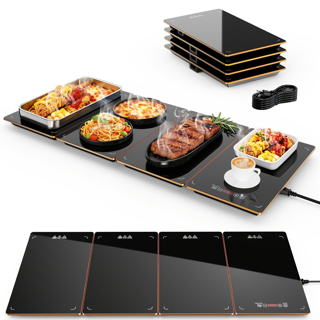 3/4/5PCS Food Warming Mat with Tempered Glass Surface – Electric Warming Tray for Parties, Buffets, Holiday Dinners & Family Gatherings