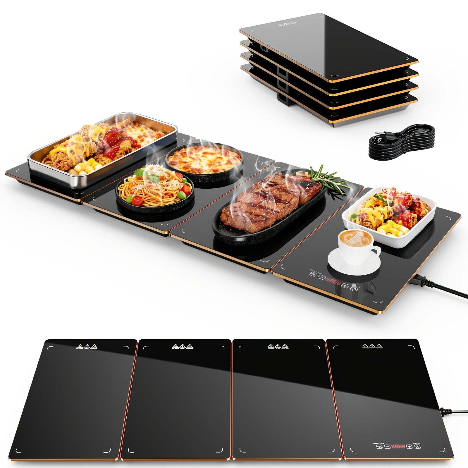 3/4/5PCS Food Warming Mat with Tempered Glass Surface – Electric Warming Tray for Parties, Buffets, Holiday Dinners & Family Gatherings