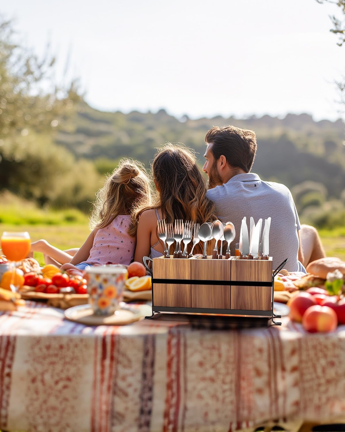 Wooden tabletop cutlery storage rack