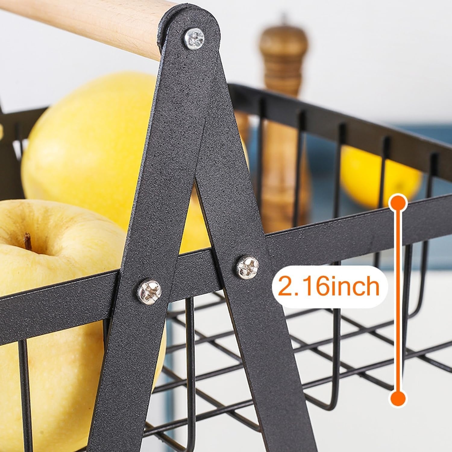 2-Tier Fruit Basket Stand for Kitchen Counter, Removable Metal Storage Basket for Fruits, Vegetables, Bread, Snacks and Pantry Organization