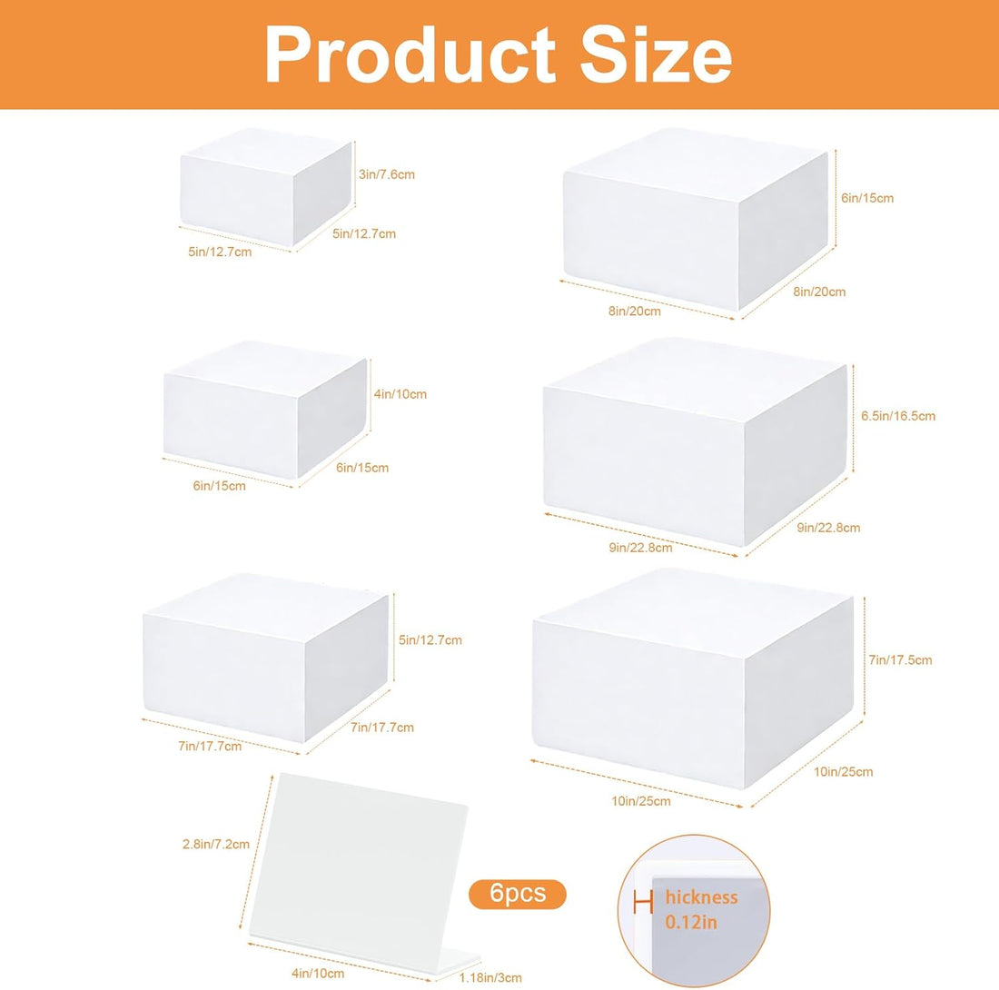 6 Pcs White Buffet Risers with Mini Signs, Food Risers for Buffet Table, Acrylic Risers Display Stand for Party Weddings Dessert, Acrylic Cube Boxes Nesting Risers Display (5",6",7",8",9",10")