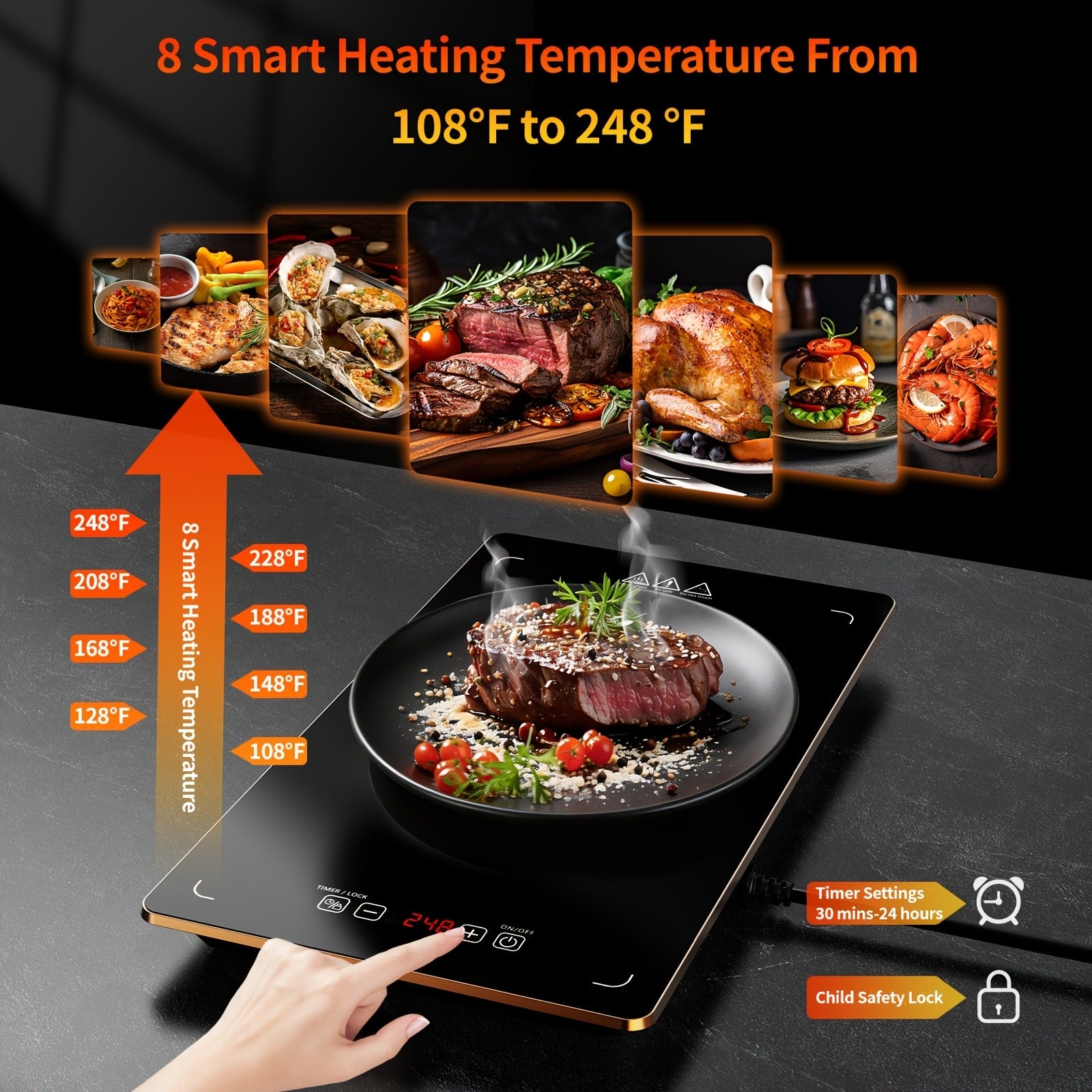 3/4/5PCS Food Warming Mat with Tempered Glass Surface – Electric Warming Tray for Parties, Buffets, Holiday Dinners & Family Gatherings