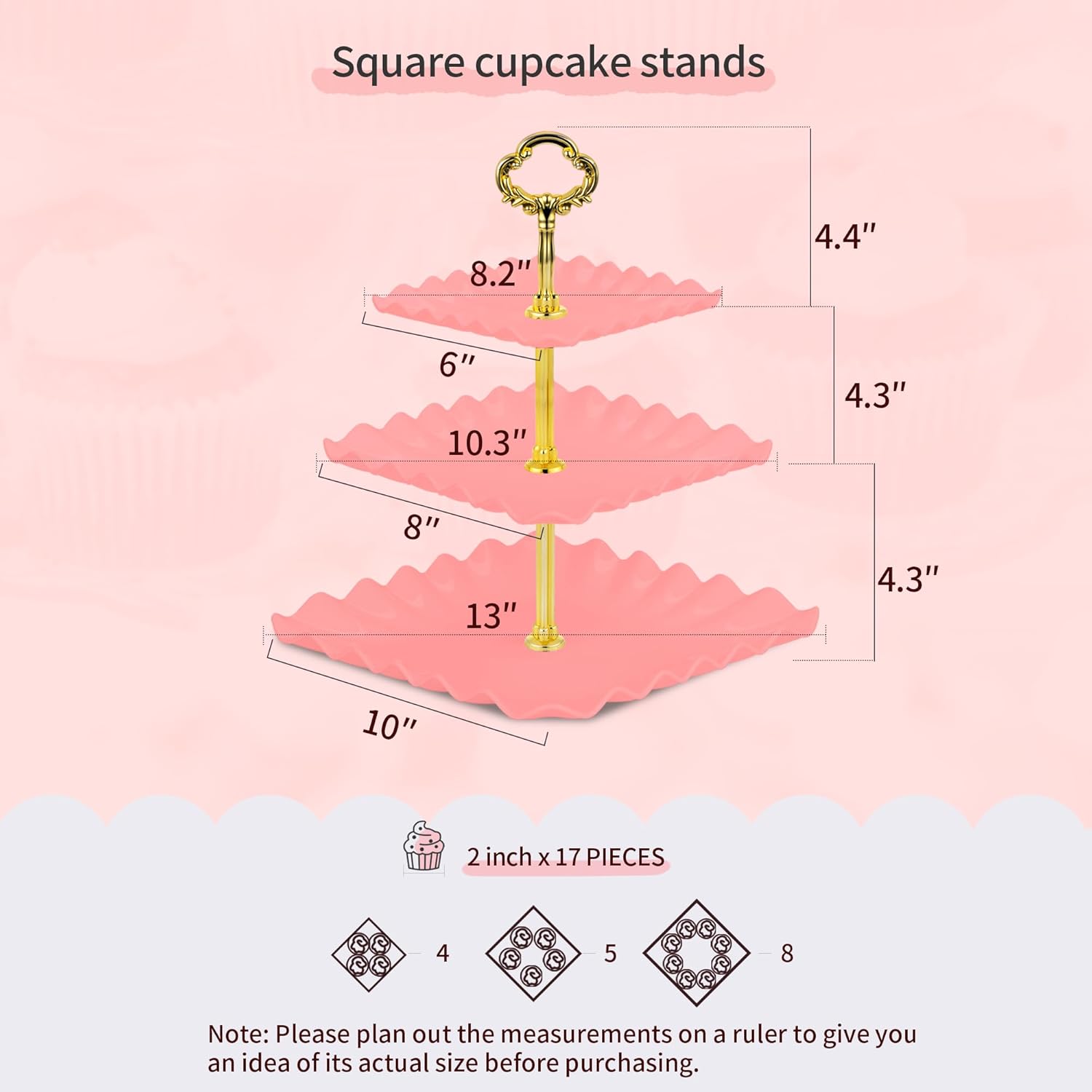 NWK 5 Piece Cake Stand Set with 2 x Large 3-Tier Cupcake Stands, 3 x Appetizer Trays, for Wedding Birthday Baby Shower Tea Party Decorations (Pink)