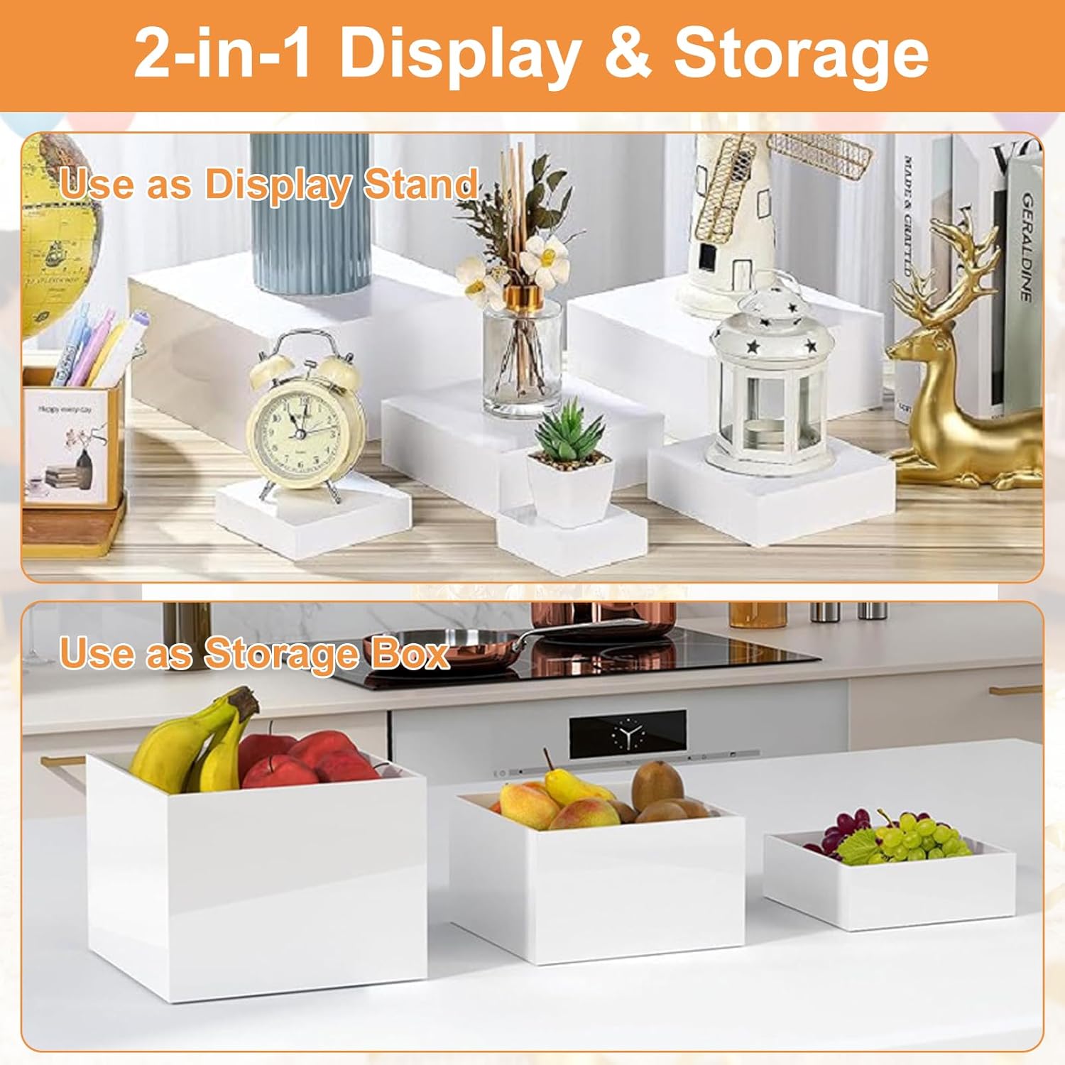 6 Pcs White Buffet Risers with Mini Signs, Food Risers for Buffet Table, Acrylic Risers Display Stand for Party Weddings Dessert, Acrylic Cube Boxes Nesting Risers Display (5",6",7",8",9",10")