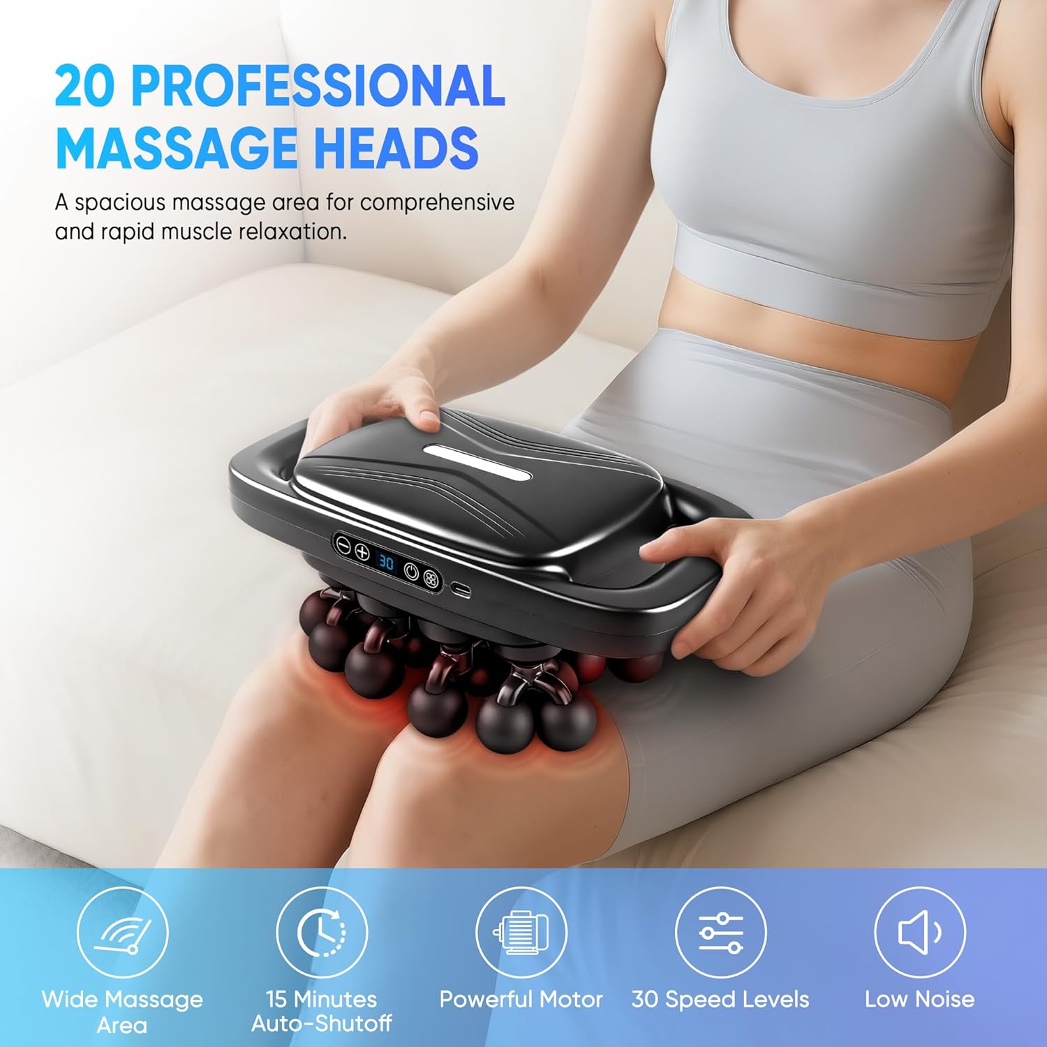 Deep Tissue Massage Gun with 20 Attachments – 30 Speed Levels for Muscle Recovery, Pain Relief & Full Body Relaxation