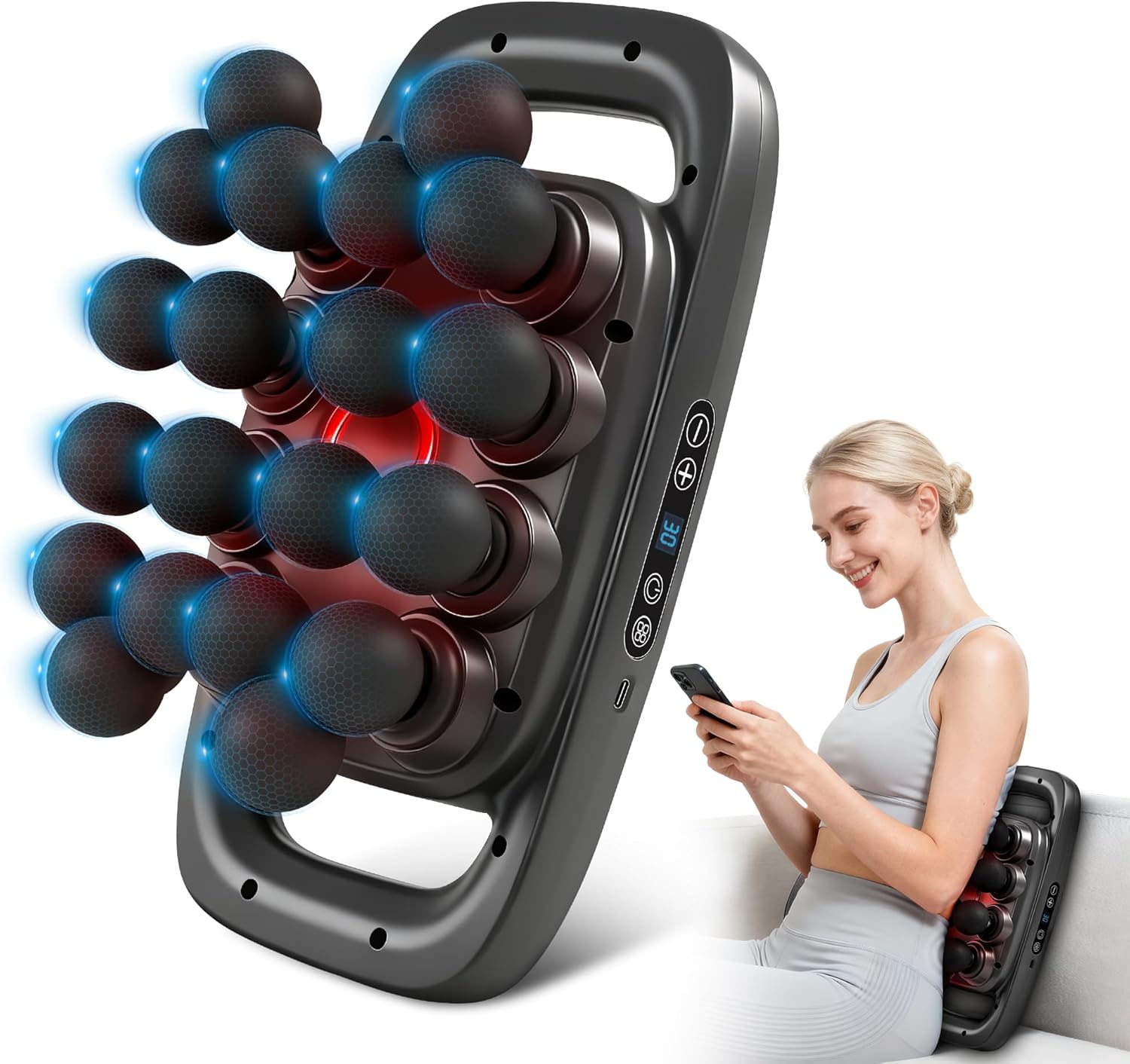 Deep Tissue Massage Gun with 20 Attachments – 30 Speed Levels for Muscle Recovery, Pain Relief & Full Body Relaxation