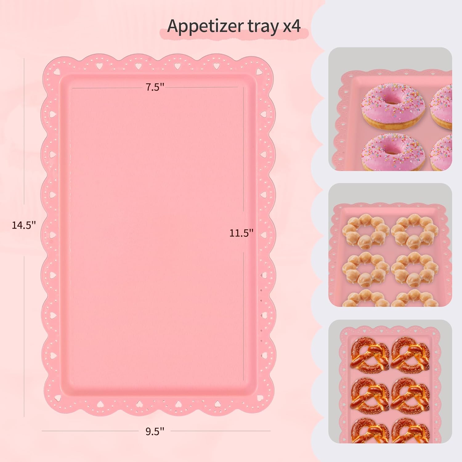 NWK 5 Piece Cake Stand Set with 2 x Large 3-Tier Cupcake Stands, 3 x Appetizer Trays, for Wedding Birthday Baby Shower Tea Party Decorations (Pink)