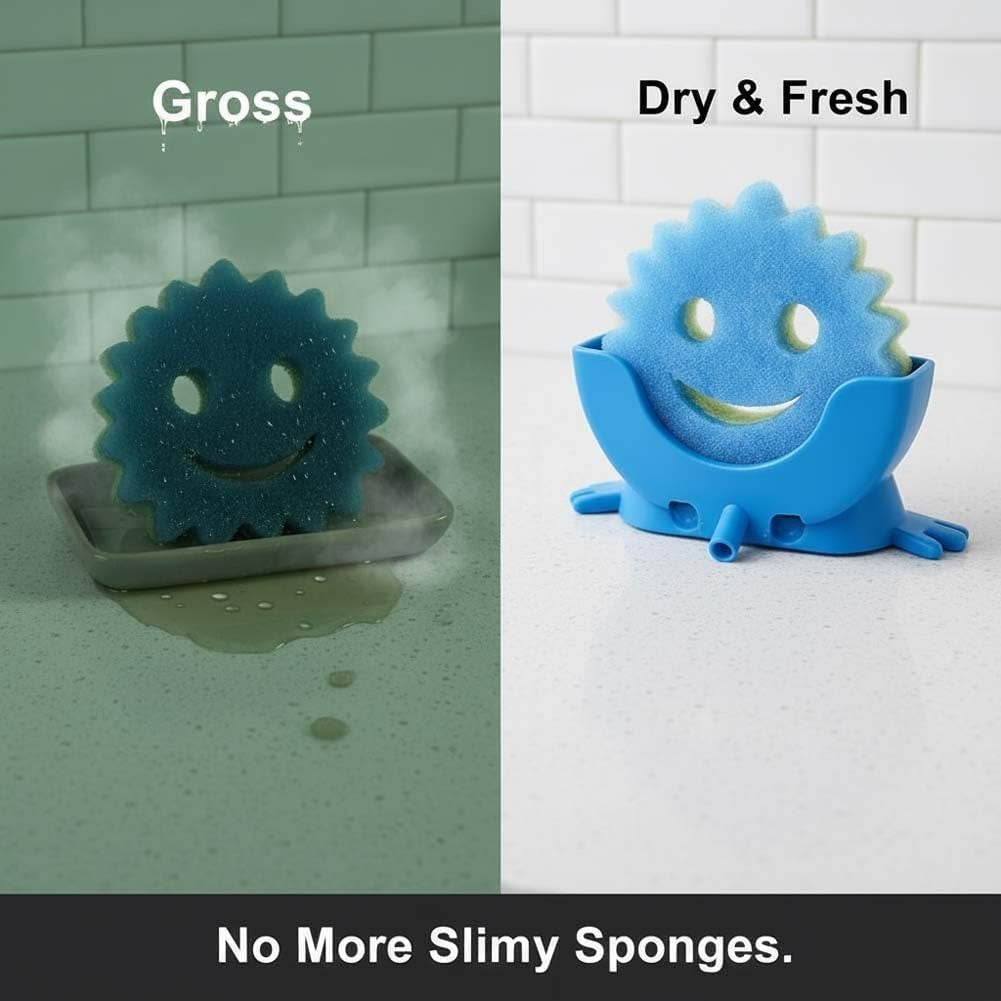 Funny Kitchen Sponge Holder – Cute Sink Organizer for Sponges, Brushes & Dishwashing Accessories