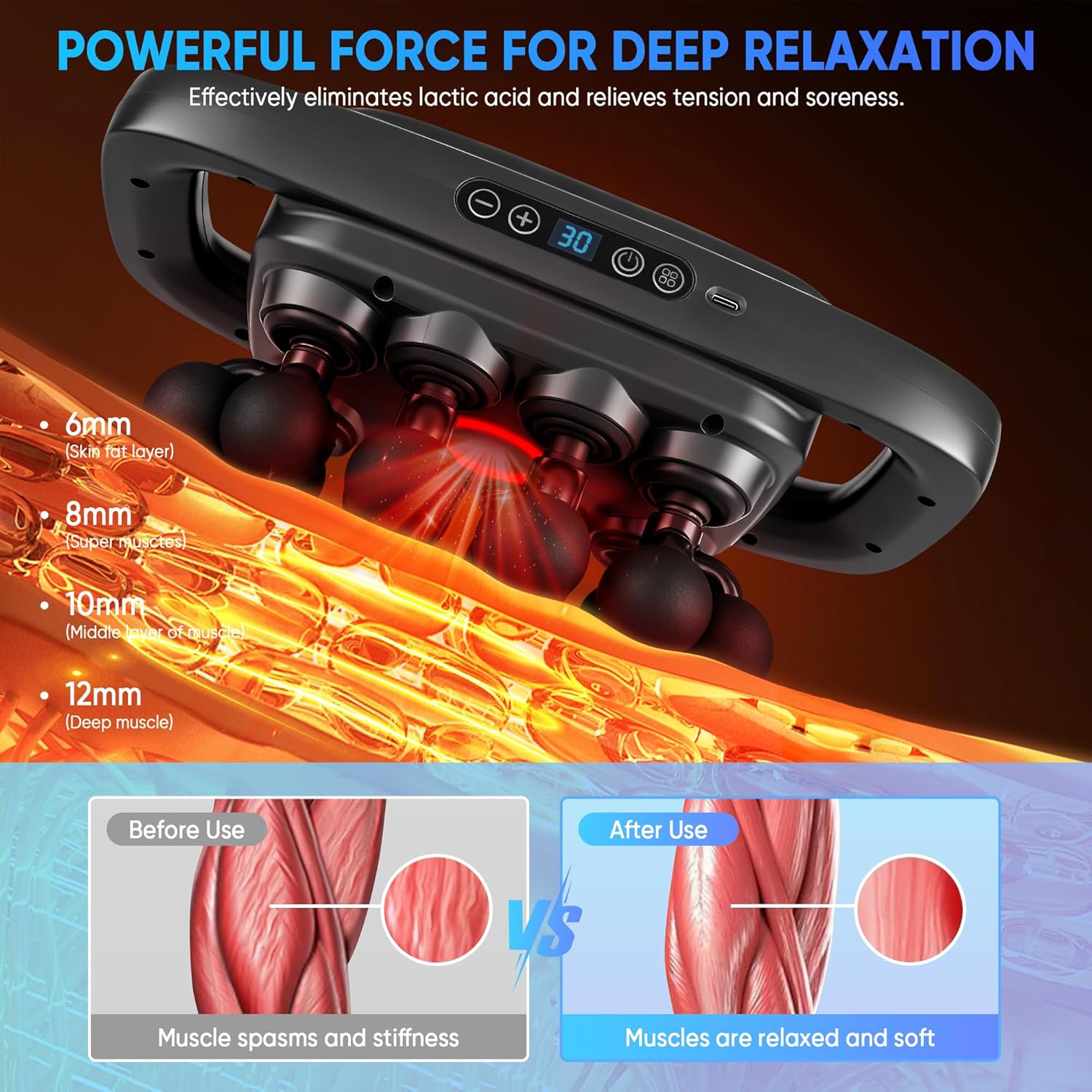 Deep Tissue Massage Gun with 20 Attachments – 30 Speed Levels for Muscle Recovery, Pain Relief & Full Body Relaxation