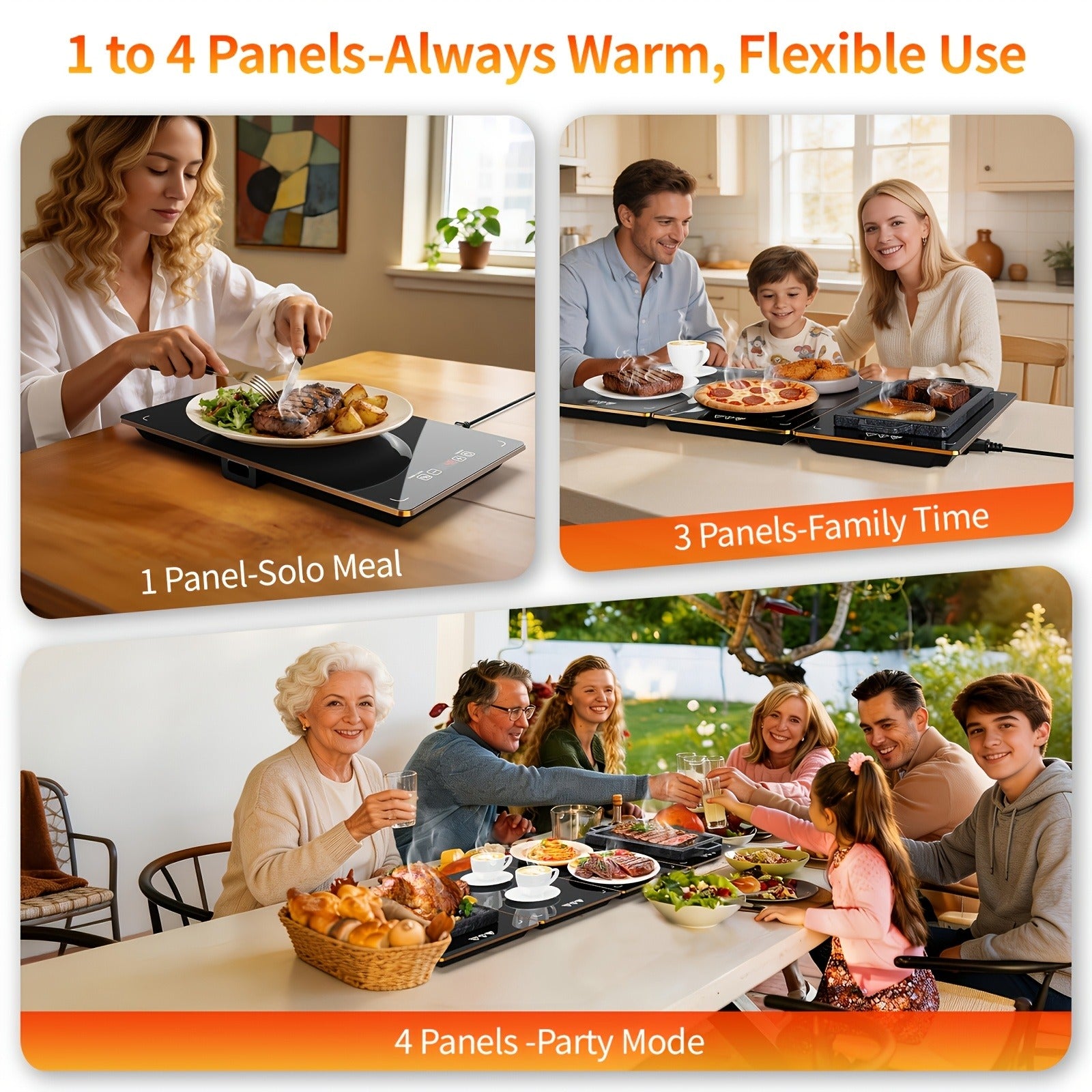 3/4/5PCS Food Warming Mat with Tempered Glass Surface – Electric Warming Tray for Parties, Buffets, Holiday Dinners & Family Gatherings