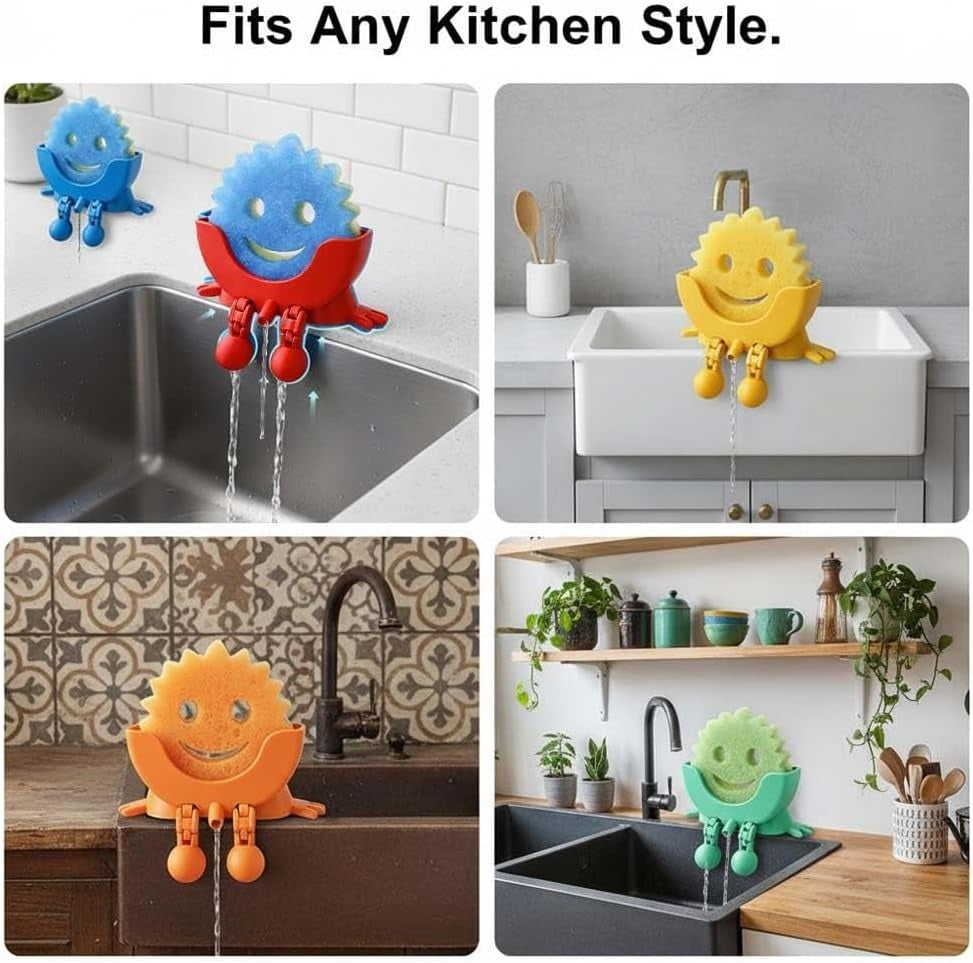 Funny Kitchen Sponge Holder – Cute Sink Organizer for Sponges, Brushes & Dishwashing Accessories