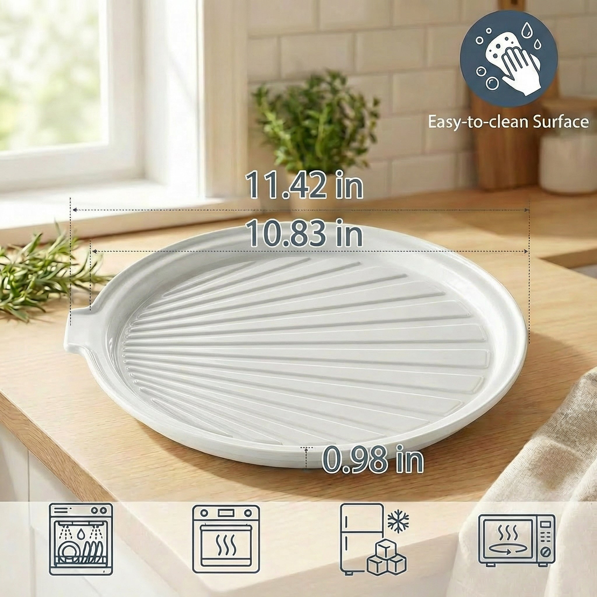 ONEMORE Microwave Bacon Tray Ceramic Bacon Cooker Meat Rack for Oven Cooking Crispy Bacon Maker - 11 inch Round Bacon Dish Plate, White