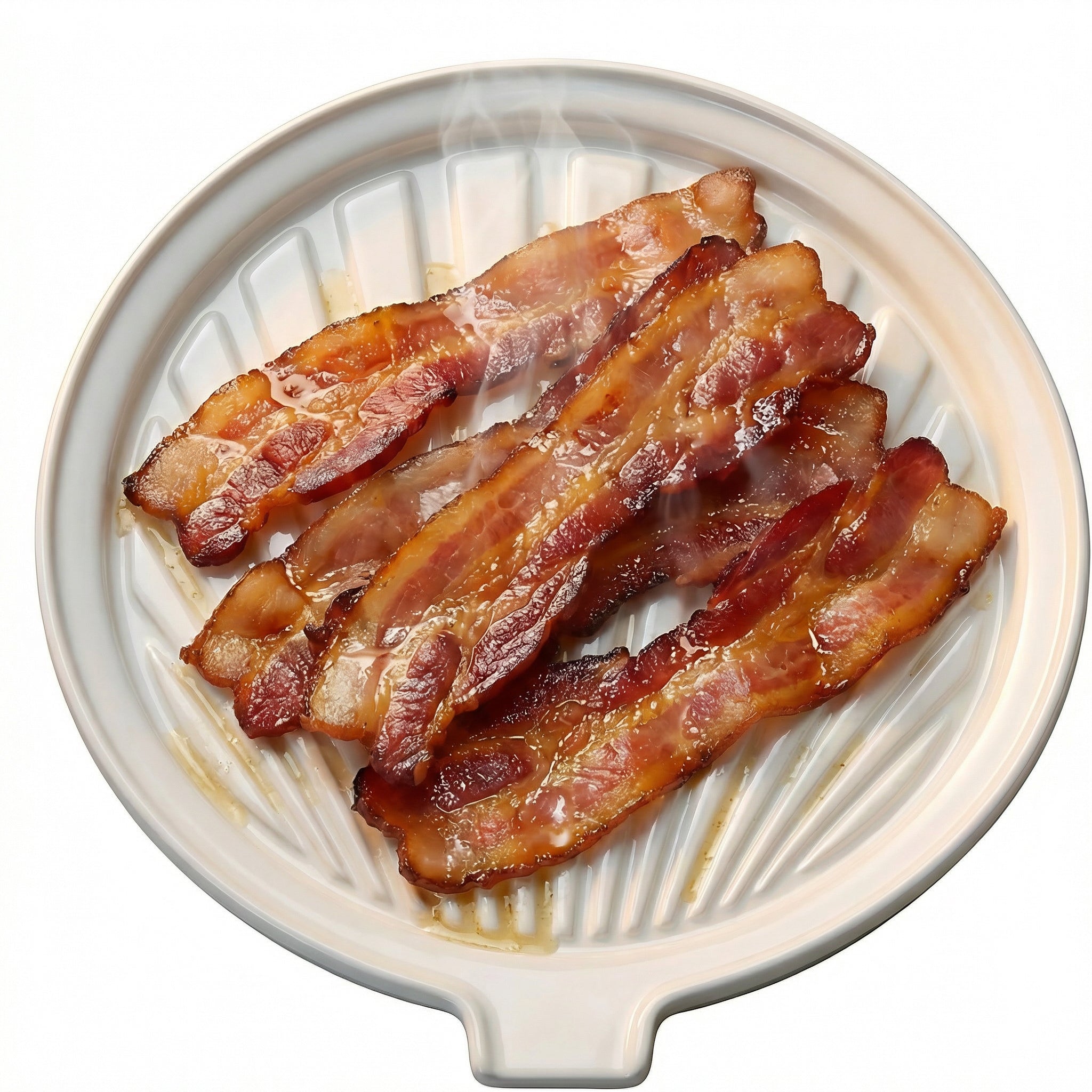 ONEMORE Microwave Bacon Tray Ceramic Bacon Cooker Meat Rack for Oven Cooking Crispy Bacon Maker - 11 inch Round Bacon Dish Plate, White