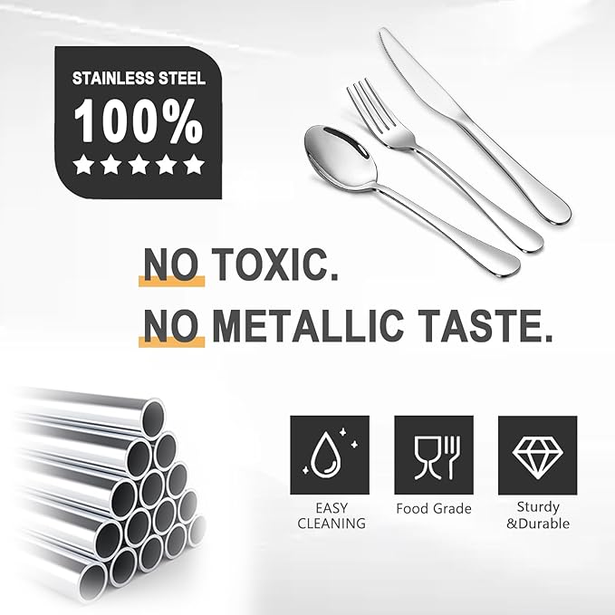 30 Piece 6-Person Silverware Set, Stainless Steel Cutlery Set Including Fork/Knife/Spoon,