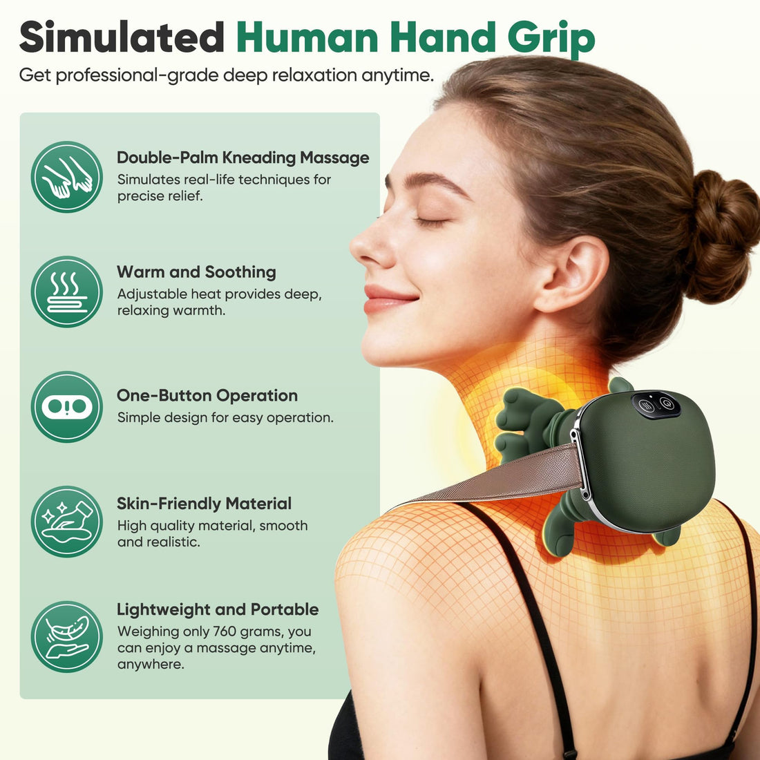 Shoulder and nack Massager - 4D Kneading Massage, Bionic Heated Massager, with Heat Shiatsu,Muscle Tension Electric,Neck and Back Massager for Relief (Green)