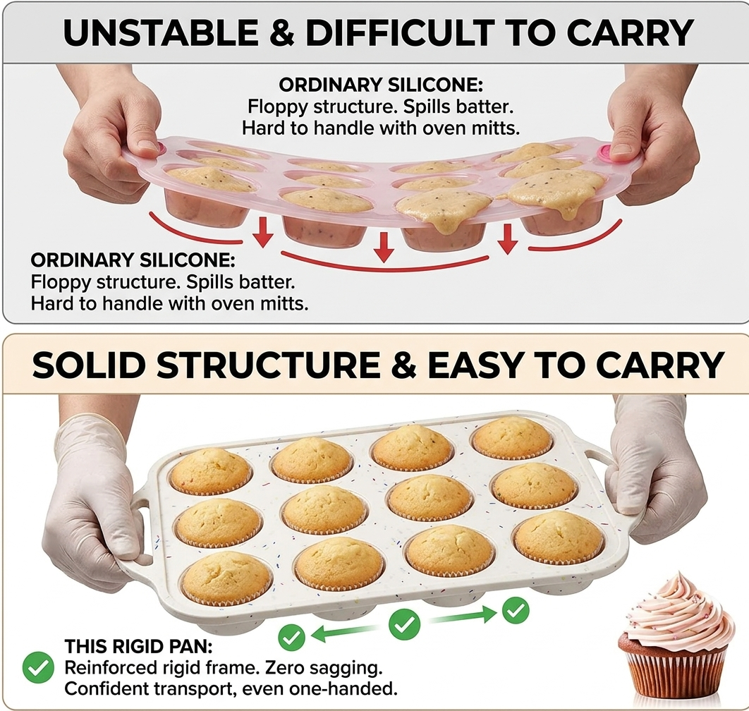 2-Pack Silicone Muffin Pan Set with 100 Paper Liners – Non-Stick Cupcake Baking Mold with Metal Reinforced Frame for Easy Release